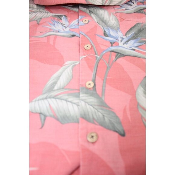Jamaica Jaxx Tropical Silk Shirt Men's M Gray Pink Button Down Casual Fit Casual - Picture 8 of 11